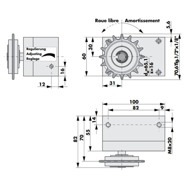 Amortisseur radial RD 240-241 avec pignon pour chaine dimensions